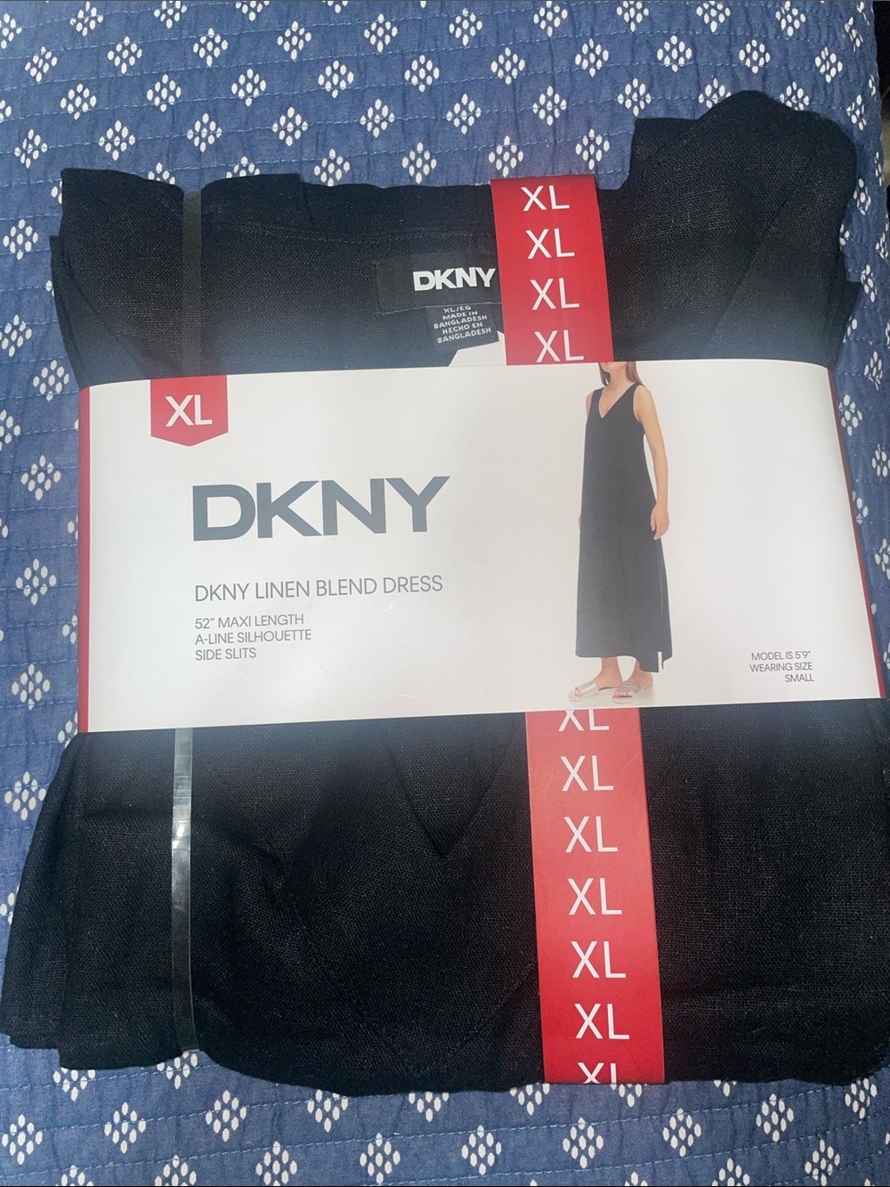 BNWT Women’s DKNY Linen Blend Maxi length Dress with side slits Black, size XL
